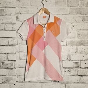 Puma Women's Pink and Orange Argyle Polo Shirt